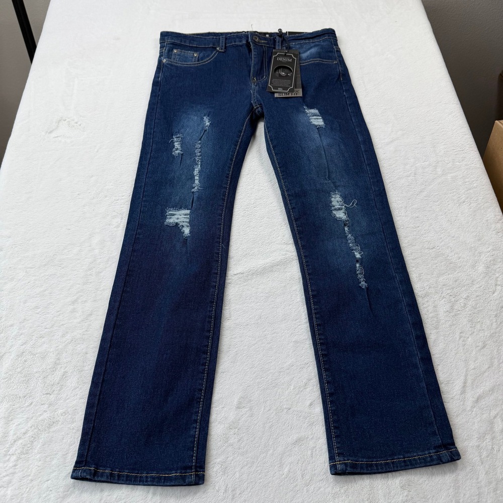 CR24 Chrome Edge Slim Fit Jeans Boys Size 16 Blue New Distressed Motion Flex